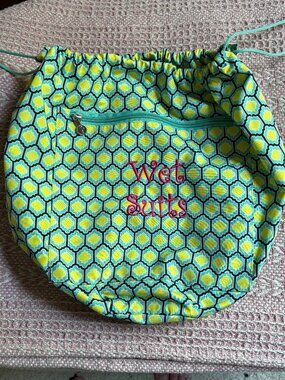 Initials, Inc., preppy wet swimsuit bag 16 x 13" beach vacation pool summer